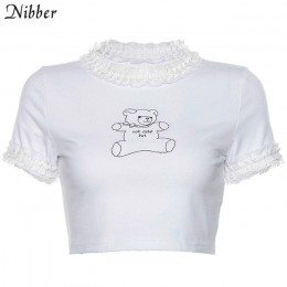 Nibber cute Cartoon drukowana, koronkowa tapicerka krótkie bluzki damskie t-shirty letnia moda białe bawełniane koszulki mujer z