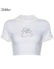 Nibber cute Cartoon drukowana, koronkowa tapicerka krótkie bluzki damskie t-shirty letnia moda białe bawełniane koszulki mujer z