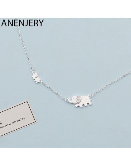 Anenjery 925 srebro naszyjniki dla kobiet śliczny słoń naszyjnik łańcuszek do obojczyka choker collar S-N342