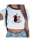 Letnia moda Harajuku seksowny tank krótki top biały T Shirt ubrania kobiety śliczny nadruk z myszką Croptop z krótkim rękawem