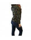 Kamuflaż drukuj kobiety z długim rękawem Slim T-Shirt moda dekolt sznurowane Lady seksowne topy styl wojskowy Casual koszulka da