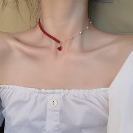 2019 New Arrival kobiety Chokers naszyjniki Trendy Chain Cotton Heart naszyjnik na impreżę dla kobiet koreańska biżuteria czerwo
