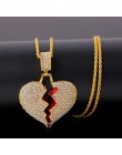 Moda złamane serce wisiorek naszyjniki kobiety mężczyźni Hip Hop biżuteria złoto srebro Iced Out Chain wyraziste z kryształkami 