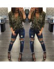 Kamuflaż drukuj kobiety z długim rękawem Slim T-Shirt moda dekolt sznurowane Lady seksowne topy styl wojskowy Casual koszulka da