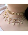 Serce strzałka cz łańcuch tenisowy z luksusowym kroplówki cz motylkowe wisiorki 32 + 10cm choker naszyjniki iced out bling wielo