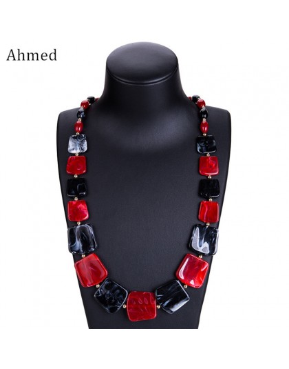 Ahmed nowy Maxi komunikat długie naszyjniki z koralików Collier moda wiosna akrylowe geometryczne wisiorek kołnierz naszyjnik dl