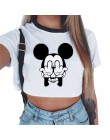Letnia moda Harajuku seksowny tank krótki top biały T Shirt ubrania kobiety śliczny nadruk z myszką Croptop z krótkim rękawem
