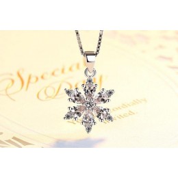 Anenjery 925 Sterling Silver biżuteria AAA cyrkon wisiorek w kształcie płatka śniegu Neckace dla kobiet prezent 45cm Box choker 