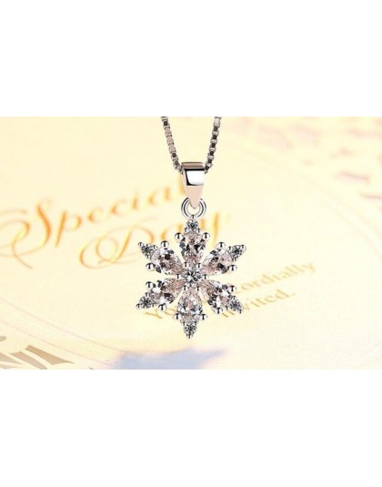 Anenjery 925 Sterling Silver biżuteria AAA cyrkon wisiorek w kształcie płatka śniegu Neckace dla kobiet prezent 45cm Box choker 