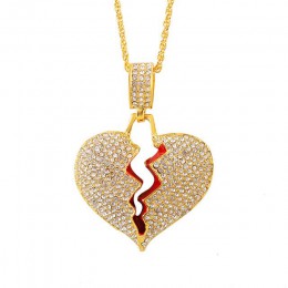 Moda złamane serce wisiorek naszyjniki kobiety mężczyźni Hip Hop biżuteria złoto srebro Iced Out Chain wyraziste z kryształkami 