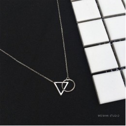 Anenjery 925 Sterling Silver Choker naszyjnik minimalistyczny łańcuszek do obojczyka kobiet trójkąt okrągły wisiorek odporność n