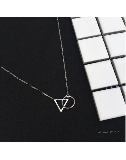 Anenjery 925 Sterling Silver Choker naszyjnik minimalistyczny łańcuszek do obojczyka kobiet trójkąt okrągły wisiorek odporność n
