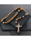 Okrągły Medal świętego benedykta antyczne drewniane różaniec naszyjniki krzyż wisiorek dla kobiet religijne jezus biżuteria prez