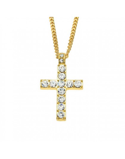Hip-hopowy wisior z krzyżem w kolorze złotym naszyjnik religijny Iced Out Rhinestone Crucfix naszyjnik Jewely dla mężczyzn bezpł