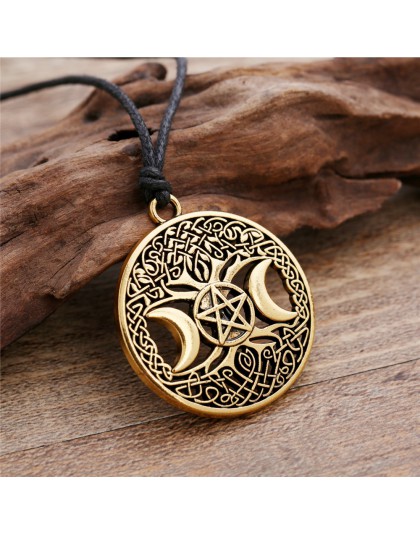 Dawapara potrójna bogini księżyca Wicca Pentagram magia nadprzyrodzone Amulet naszyjnik kobiety drzewo życia księżyc naszyjniki 