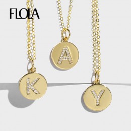 FLOLA Girls początkowy naszyjnik listowy złoty 26 liter długi amulet naszyjniki wisiorki CZ złoty biżuteria spersonalizowany nas