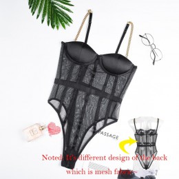 Kryptograficzna czarna siatka przezroczyste body metalowe paski łańcuchowe body bez pleców seksowny kombinezon typu Bodycon Fash