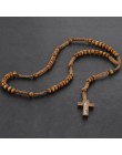 Okrągły Medal świętego benedykta antyczne drewniane różaniec naszyjniki krzyż wisiorek dla kobiet religijne jezus biżuteria prez