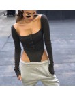 Articat czarny Off Shoulder Sexy body kobiety z długim rękawem Slash przyciski Bodycon pajacyki kombinezon damski solidny letni 