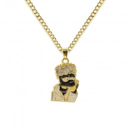 Nowy prosty naszyjnik łańcuch Simpson Hip Hop Rock hurtownia naszyjnik i pandenty Bling kubański łańcuch mężczyzn złoty naszyjni