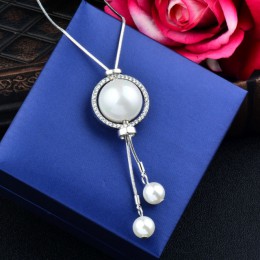 Sinerery elegancki Rhinestone koło długi naszyjnik dla kobiet kolor srebrny łańcuch regulowany Tassel wisiorek naszyjnik z pereł