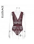 Ellolace lato koronkowe Body kobiety kwiatowy haft głębokie V Neck Sexy Body Dot Patchwork kombinezon kombinezony 2019 Femlae Bo