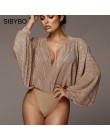 Sibybo głęboki dekolt w serek Patchwork Sexy body kobiety moda z długim rękawem luźne damskie pajacyki wiosna body na co dzień k