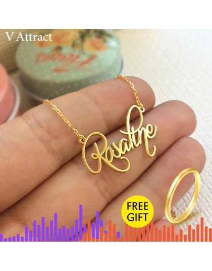 V przyciągaj spersonalizowana nazwa własna naszyjnik dla kobiet dostosowane Cursive tabliczka znamionowa Handmade Choker najleps
