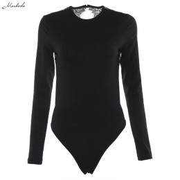 Macheda Sexy Backless Lace Patchwork body czarny O Neck z długim rękawem Slim kobiety body Skinny wieczorowy kombinezon 2018 now