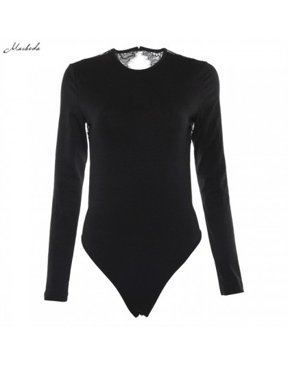 Macheda Sexy Backless Lace Patchwork body czarny O Neck z długim rękawem Slim kobiety body Skinny wieczorowy kombinezon 2018 now