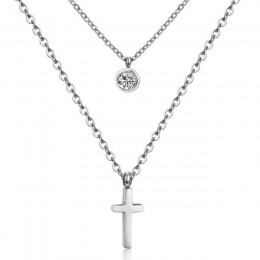 LUXUKISSKIDS Hot CZ Double Choker naszyjnik stal nierdzewna 316L stalowy łańcuch wisiorki zestaw naszyjników dla kobiet mężczyzn