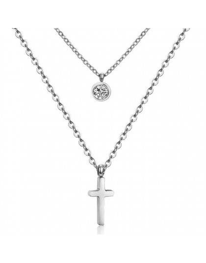 LUXUKISSKIDS Hot CZ Double Choker naszyjnik stal nierdzewna 316L stalowy łańcuch wisiorki zestaw naszyjników dla kobiet mężczyzn