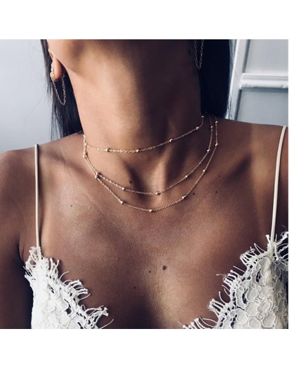 3 sztuk/zestaw Vintage koraliki łańcuch wielowarstwowy wisiorek naszyjnik Boho naszyjniki kobiety złoty kołnierz collier biżuter