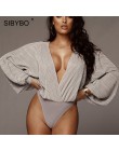 Sibybo głęboki dekolt w serek Patchwork Sexy body kobiety moda z długim rękawem luźne damskie pajacyki wiosna body na co dzień k
