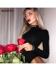 InstaHot bawełniany golf z nadrukiem body z nadrukiem kobiety jesień seksowny z długim rękawem Playsuits czarne obcisłe bluzki k