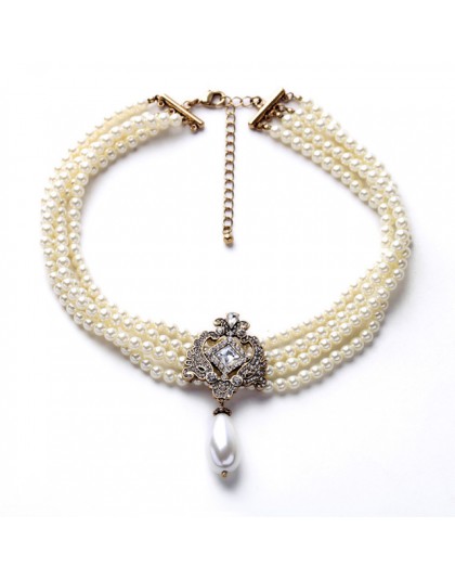 Moda kobiety biżuteria wielowarstwowe koraliki łańcuch romantyczny Choker naszyjnik imitacja perły naszyjnik kryształ klasyczne 