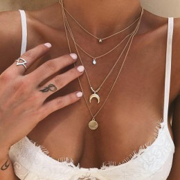 Moda biżuteria boho naszyjnik kobiety Choker złoty księżyc okrągły urok naszyjniki obojczyk wisiorek prezent spersonalizowana bi