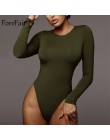 Forefair Sexy Skinny jednolity kolor, długi rękaw body damskie body Top jesienno-zimowa damska elegancka O Neck Slim białe czarn
