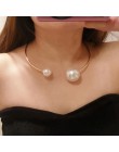 Podwójne symulowane perły otwarte Choker naszyjnik dla pań elegancki mankiet kołnierz wyróżniający się naszyjnik momenty Party b