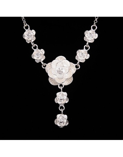 Moda kolor srebrny wisiorek kwiat naszyjnik dla kobiet Wedding Party Chokers wyróżniający się naszyjnik biżuteria walentynki pre