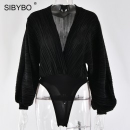 Sibybo głęboki dekolt w serek Patchwork Sexy body kobiety moda z długim rękawem luźne damskie pajacyki wiosna body na co dzień k