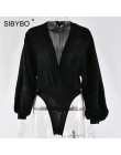 Sibybo głęboki dekolt w serek Patchwork Sexy body kobiety moda z długim rękawem luźne damskie pajacyki wiosna body na co dzień k