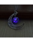 2019 świecące w ciemności wisiorek naszyjniki posrebrzany łańcuszek naszyjniki Hollow księżyc i serce Choker naszyjnik Collares 