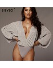 Sibybo głęboki dekolt w serek Patchwork Sexy body kobiety moda z długim rękawem luźne damskie pajacyki wiosna body na co dzień k