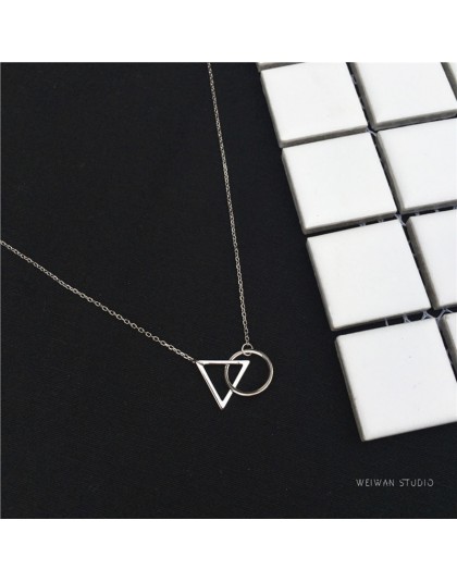 XIYANIKE 925 Sterling Silver krótki naszyjnik minimalistyczny łańcuszek do obojczyka kobiet trójkąt okrągły wisiorek odporność n