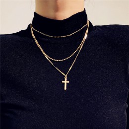Ailodo moda krzyż naszyjnik dla kobiet wielowarstwowe złoty kolor srebrny Chokers naszyjnik na kołnierz ortopedyczny Bijoux prez