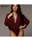 Sibybo głęboki dekolt w serek Patchwork Sexy body kobiety moda z długim rękawem luźne damskie pajacyki wiosna body na co dzień k
