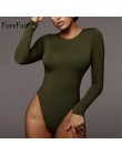 Forefair Sexy Skinny jednolity kolor, długi rękaw body damskie body Top jesienno-zimowa damska elegancka O Neck Slim białe czarn