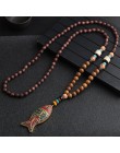 2020 nowy Handmade Nepal naszyjnik buddyjski Mala drewno naszyjnik z koralików i naszyjnik etniczny róg ryby długi komunikat biż