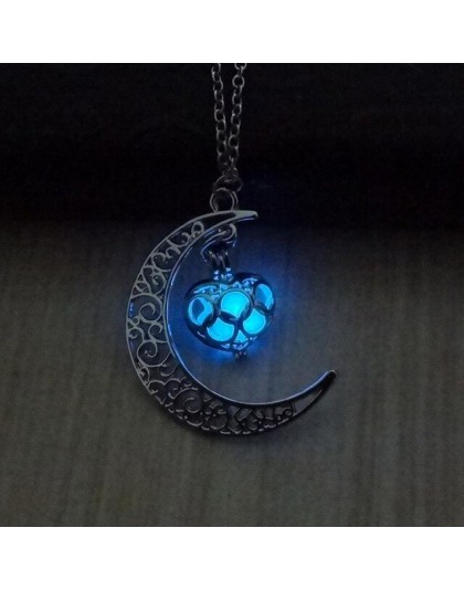 2019 świecące w ciemności wisiorek naszyjniki posrebrzany łańcuszek naszyjniki Hollow księżyc i serce Choker naszyjnik Collares 